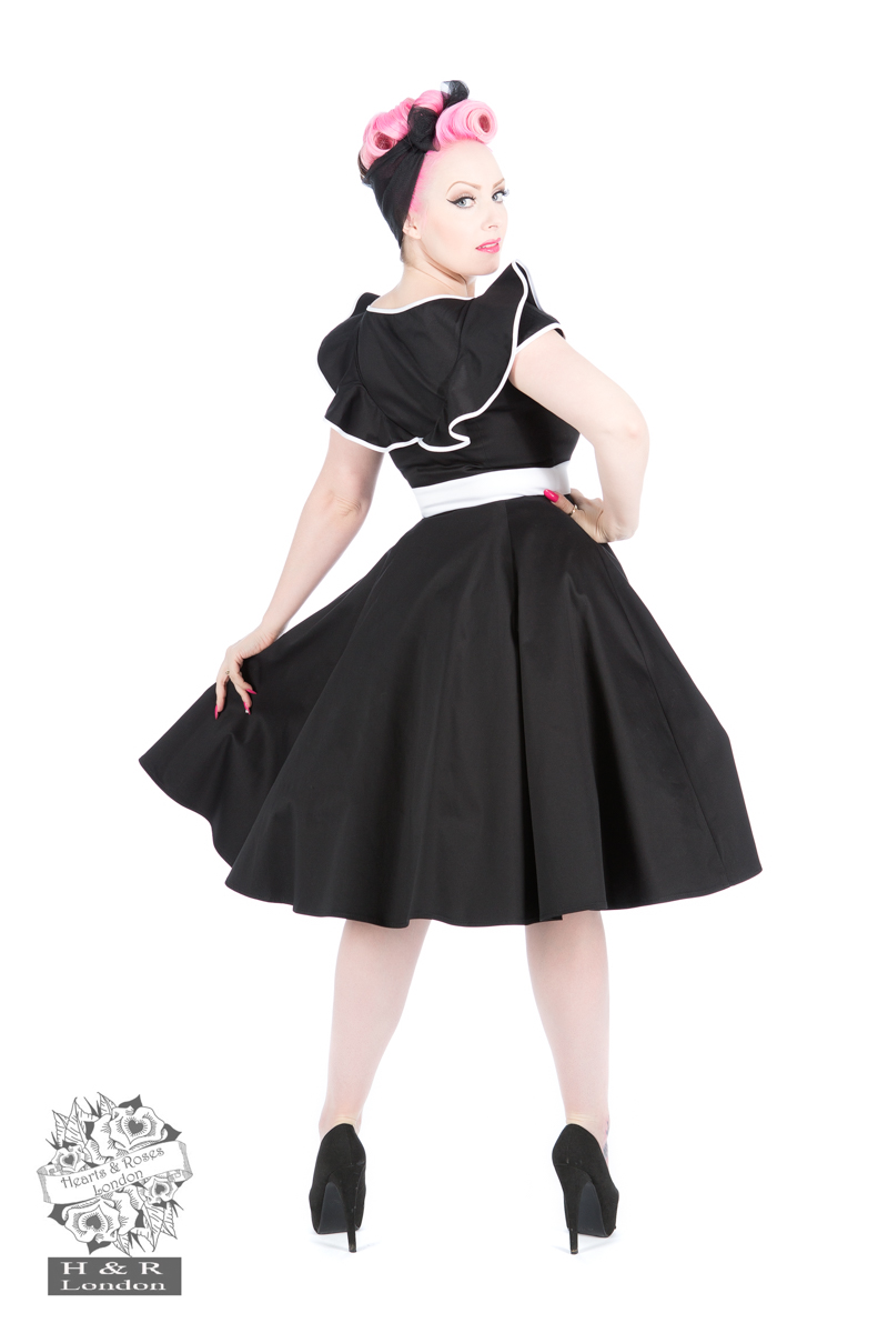 50s Black Flute Collar Dress